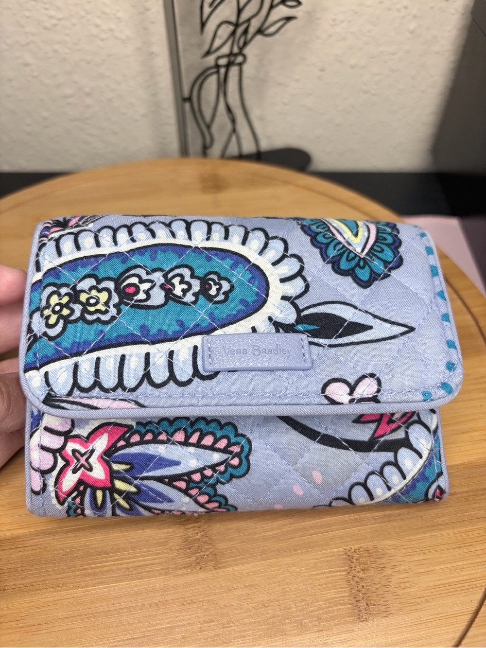 Vera Bradley Quilted Paisley Trifold Wallet in Light Blue and Teal